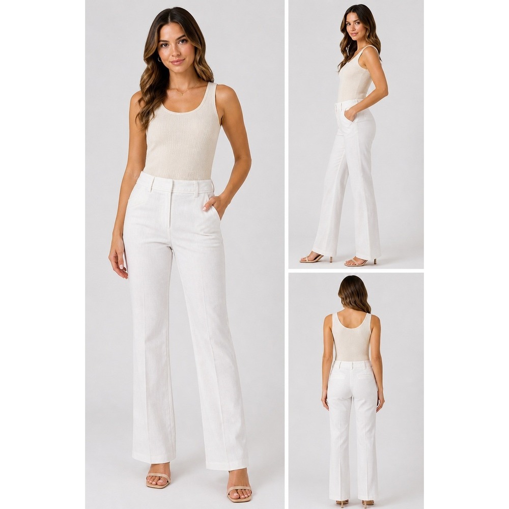 I.N. Studio Petite Womens White Straight Leg Dress Pants Pick Stitch Size 10P